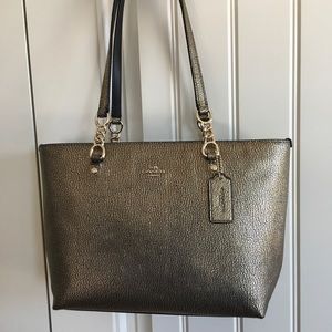 Coach Black & Gold Crackle Metallic Tote